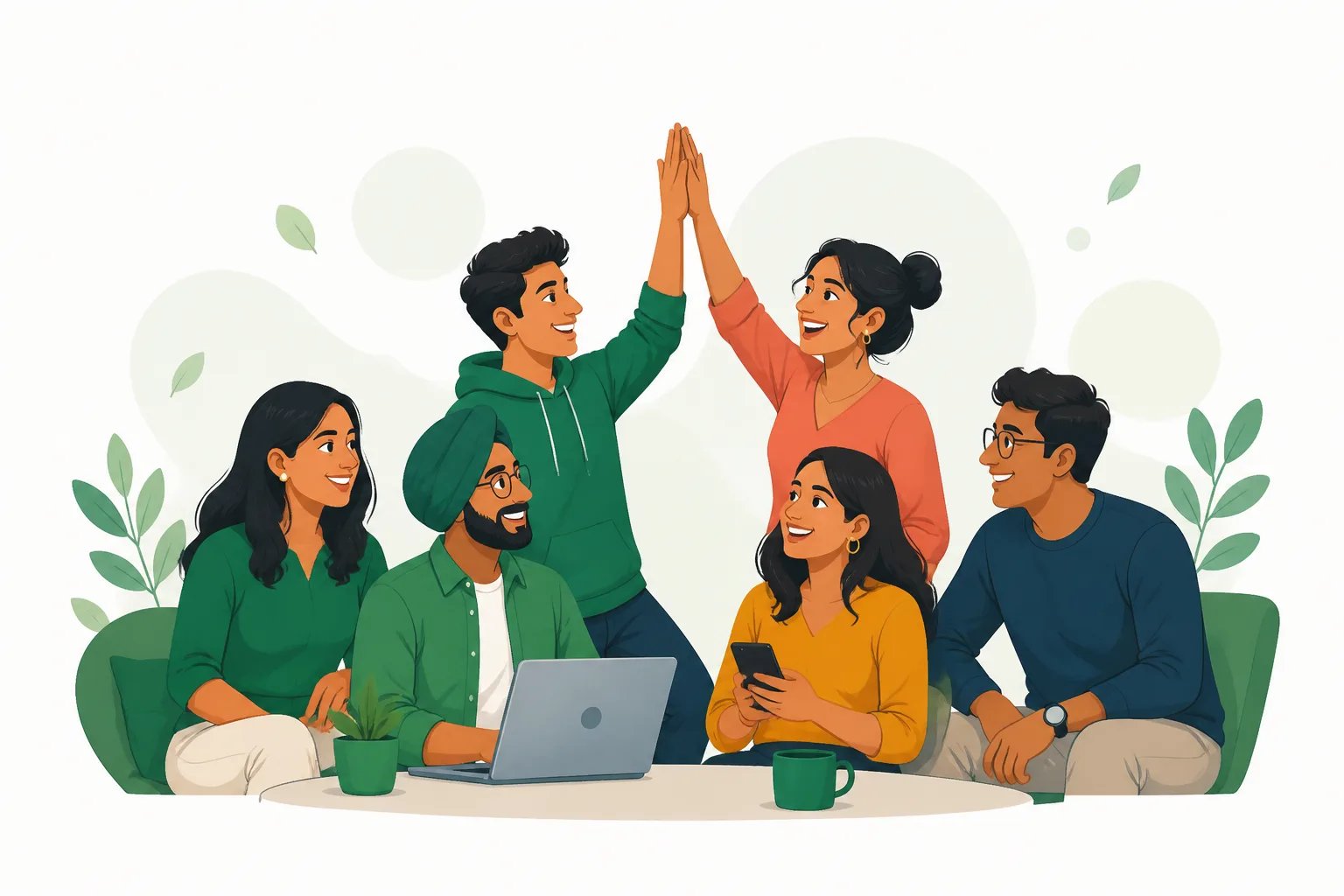 Indian community members celebrating a successful connection